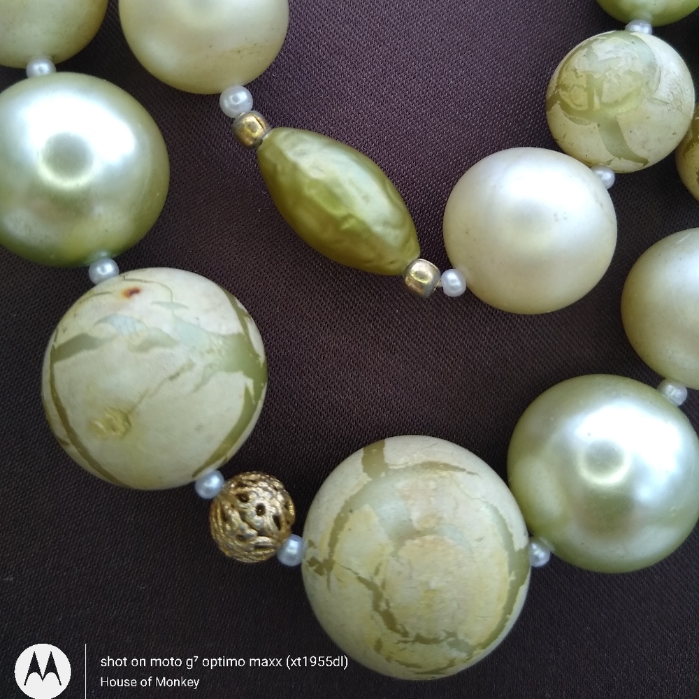 Vintage Crackle Glass faux Pearl 2 Strand Necklace - Picture 8 of 12